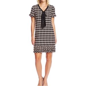 CeCe Checkered Bow-Accent Ruffle Dress in Black & White